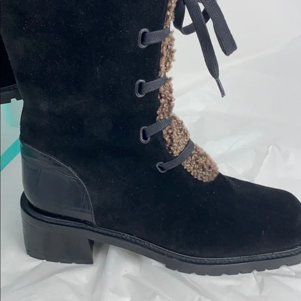 Stuart Weizman Sz 6B Black Suede Shearling Boots